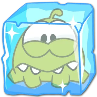 😟 ed8ee247 Om Nom Cut the Rope cartoon, monster, cute, ice, frozen, green telegram sticker