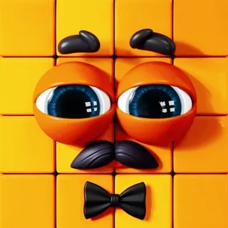 🥸 4a174d8f 얼굴, 만화, 눈, 콧수염, 나비 넥타이, 주황색, 블록 telegram sticker