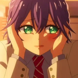 🙈 17884b06 anime, gadis, tersipu, mata hijau, rambut ungu whatsapp sticker