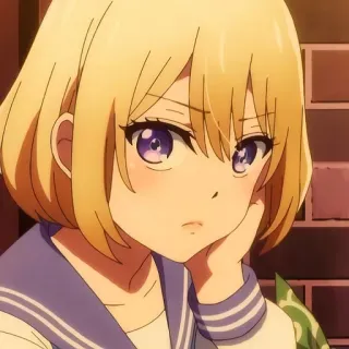 🤨 393095bc anime, gadis, imut, rambut pirang, mata ungu whatsapp sticker