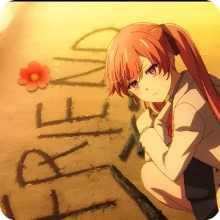 😒 664931a3 FREED anime, gadis, pasir, bunga, rambut pink whatsapp sticker