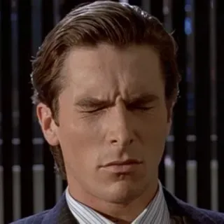 😠 1e2b2ad9 Patrick Bateman American Psycho patrick bateman, american psycho, christian bale, expression, homme d'affaires, années 80 whatsapp sticker
