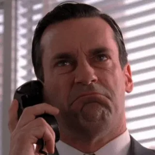 🆙 254f86fe Don Draper Mad Men homme, téléphone, bureau, costume, télévision, drame, expression, rétro whatsapp sticker