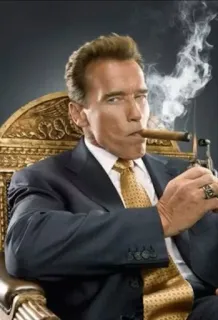 😕 50814262 Arnold Schwarzenegger fumer, cigare, portrait, acteur, chaise, costume whatsapp sticker