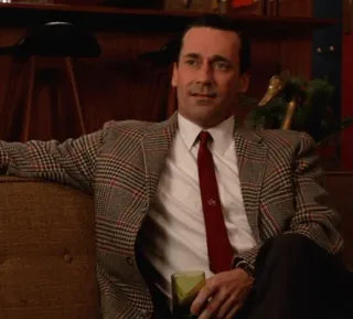 😄 c51a8636 Don Draper Mad Men homme, costume, boisson, canapé, rétro, télévision, personnage whatsapp sticker