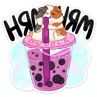 🥤 f7410142 НЯМ-НЯМ cochon d'Inde, boba tea, bubble tea, mignon, nourriture, boisson telegram sticker