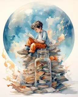 ❤️ 308b456f garçon, lecture, livres, connaissance, apprentissage, éducation, pile de livres telegram sticker