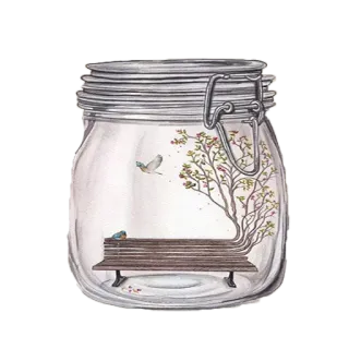 🤥 75c36fc8 bocal, banc, arbre, oiseau, nature, dessin, croquis telegram sticker