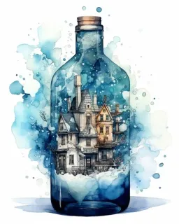 👍 979d5421 maison, bouteille, aquarelle, art, miniature, rêve, fantaisie telegram sticker
