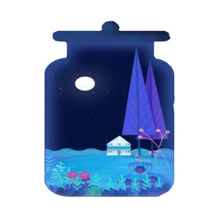😣 c503035e nuit, paysage, maison, lune, arbres, paisible, illustration, bocal telegram sticker