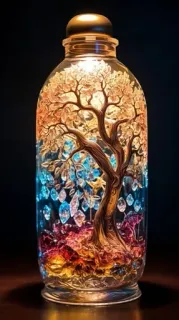 😜 d5ba2cac arbre, bouteille, verre, art, lumière, cristaux telegram sticker