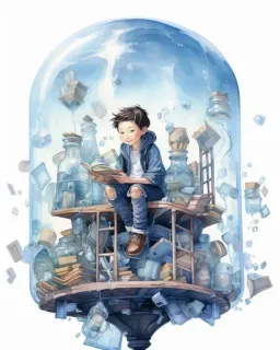 😍 dbfd6734 garçon, lecture, livre, dôme en verre, aquarelle, fantaisie, livres, rêveur telegram sticker