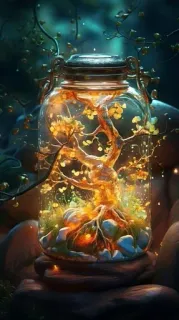 🫶 e9e03872 arbre, bocal, nature, bonsaï, miniature, magique, fantaisie, luminescent telegram sticker