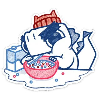 🍜 05847dad dinosaurio, desayuno, cereal, dibujos animados, lindo, ilustración, comida telegram sticker