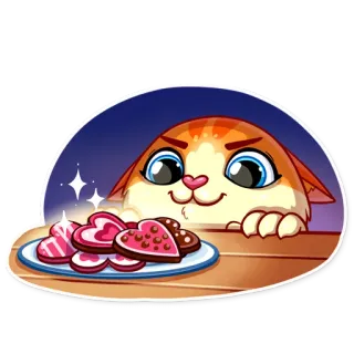 😼 14fdd9b4 gato, biscoitos, corações, fofo, comida, sobremesa, amor telegram sticker
