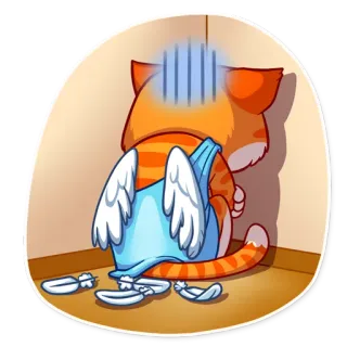 😔 75783c26 gato, asas, triste, chateado, derrotado, animal, pena, desenho animado telegram sticker