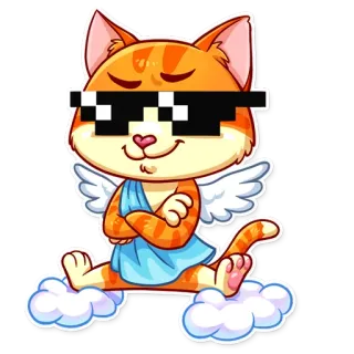 😎 d5f8abc0 gato, anjo, óculos de sol, nuvens, desenho animado, adesivo telegram sticker
