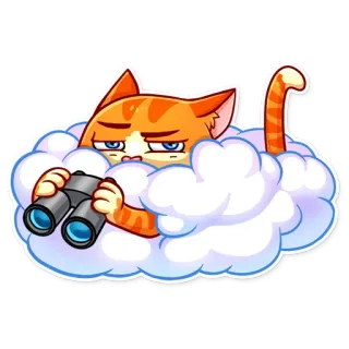😑 e508333f gato, nuvem, binóculos, gato laranja, adesivo, animal telegram sticker