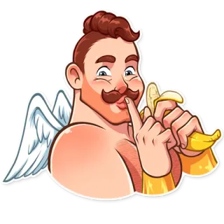 🤫 56b797fb 天使, 香蕉, 嘘, 食物, 翅膀, 男人, 胡子 telegram sticker