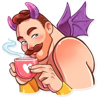 😈 d4bdf687 恶魔, 杯子, 咖啡, 茶, 心, 翅膀, 胡子, 魔鬼 telegram sticker