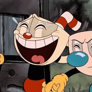 😆 311ad0ac Cuphead cuphead, cartoon, fröhlich, lachen, mugman, animation, fernsehsendung whatsapp sticker