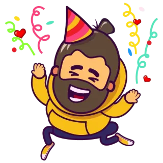 🎉 0120f42d ฉลอง, ปาร์ตี้, ผู้ชาย, เครา, สนุก, การ์ตูน, กระโดด, มีความสุข telegram sticker