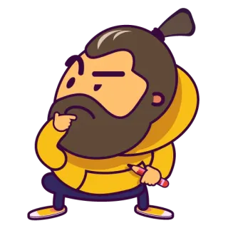 🤔 da249f94 การ์ตูน, เครา, คิด, ศิลปิน, สีเหลือง, ภาพประกอบ telegram sticker