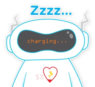 😪 c6e2b379 Zzzz... charging... robot, ricarica, sonno, cartone animato, energia, batteria, zzz telegram sticker
