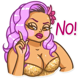 😒 38328122 NO! dessin animé, femme, rose, non, autocollant telegram sticker
