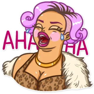 😂 ddc4f567 AHAHAHA femme, rire, cheveux roses, glamour, imprimé léopard, dessin animé telegram sticker