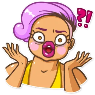 😦 f36ca2a3 femme, confuse, question, cheveux roses, expression, autocollant, dessin animé telegram sticker