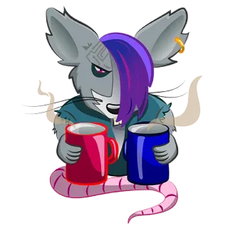 😴 7cdc878d 老鼠, 卡通, 动物, 咖啡, 朋克, emo, 马克杯, 啮齿动物 telegram sticker