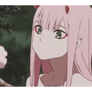 😁 822b5102 Zero Two Darling in the Franxx 애니메이션, 제로투, 달링 인 더 프랑키스, 분홍머리, 뿔, 귀여운, 애니메이션 여자 telegram sticker
