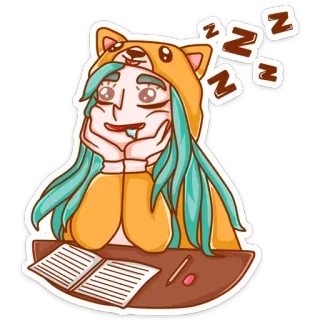 😴 9e41e446 睡觉, 女孩, 学习, 学生, 可爱, 动漫 telegram sticker