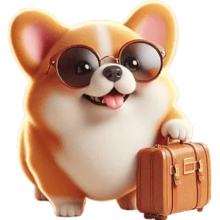 😎 ea3e4a52 корги, собака, чемодан, путешествие, милый, солнцезащитные очки, животное telegram sticker
