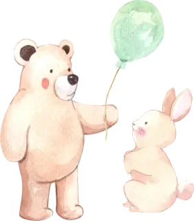 🎈 f61edcd6 Bär, Hase, Luftballon, süß, Tier, Aquarell telegram sticker