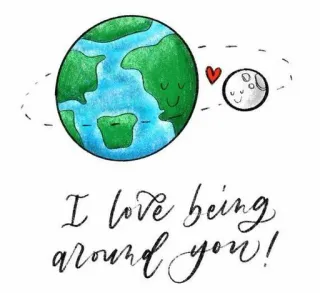 😍 139ba93d I love being around you! bumi, bulan, cinta, hubungan, romantis, planet, orbit, hati telegram sticker