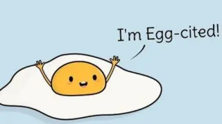 😃 d3d1b636 I'm Egg-cited! telur, semangat, plesetan, makanan, kartun, imut telegram sticker