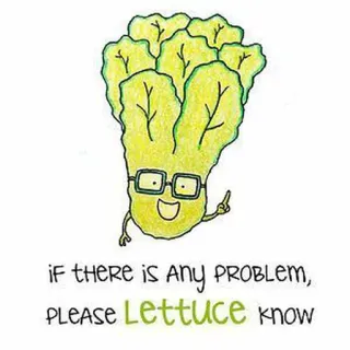 👀 e379337a IF THERE IS ANY PROBLEM, PLEASE Lettuce KNOW selada, plesetan, sayur, makanan, kartun, imut, kawaii telegram sticker
