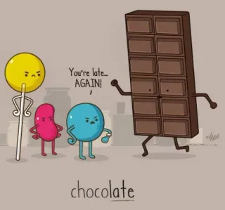 ⌚ e663cdc2 You're late... AGAIN! Kartun, Permen, Cokelat, Lolipop, Terlambat, Manisan telegram sticker