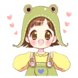 😍 44f55e50 เด็ก, น่ารัก, หมวกกบ, คาวาอิ, หัวใจ telegram sticker