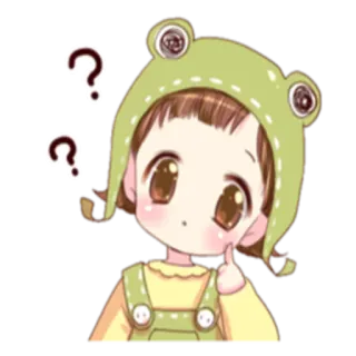 😕 b0ce1d18 คำถาม, กำลังคิด, ผู้หญิง, การ์ตูน, น่ารัก, หมวกกบ, คาวาอิ telegram sticker