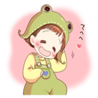 😀 bcb54e6b ผู้หญิง, กบ, น่ารัก, คาวาอิ, มีความสุข, การ์ตูน telegram sticker
