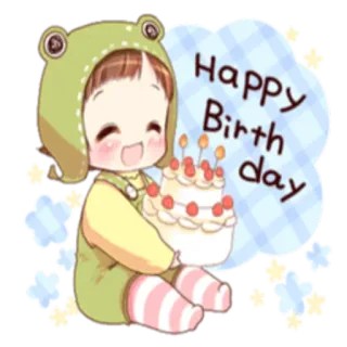🎂 f7f59637 Happy Birthday สุขสันต์วันเกิด, การ์ตูน, อนิเมะ, เด็ก, น่ารัก, กบ, เค้ก telegram sticker