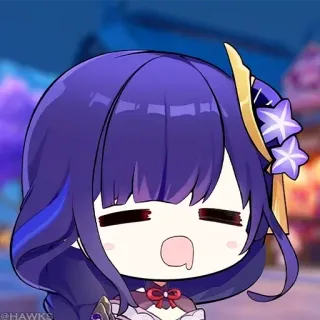 💠 01a5aa26 Raiden Shogun Genshin Impact Anime, Juego, Morado, Adormilado, Lindo, Genshin Impact whatsapp sticker