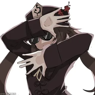 💠 7a03202a Hu Tao Genshin Impact Anime, Chica, Sombrero, Gafas de sol, Genshin Impact whatsapp sticker