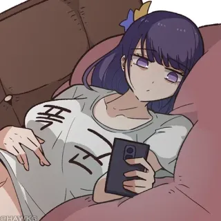 💠 8f71acdb 暴死 anime, chica, sofá, teléfono, cansada whatsapp sticker