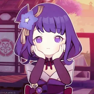 💠 a27a7703 Raiden Shogun Genshin Impact Anime, Videojuego, Lindo, Pelo morado, Personaje whatsapp sticker