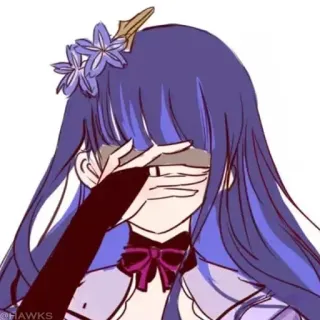 💠 b1268f4b Raiden Shogun Genshin Impact Anime, Videojuego, Pelo morado, Flores, Waifu whatsapp sticker