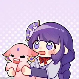 💠 e9bc2d8c Raiden Shogun Genshin Impact Anime, Videojuego, Lindo, Morado, Chibi whatsapp sticker